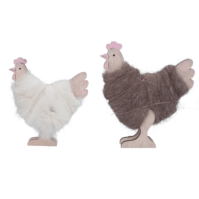 Gisela Graham Set Of 2 Wool Hens Decorations